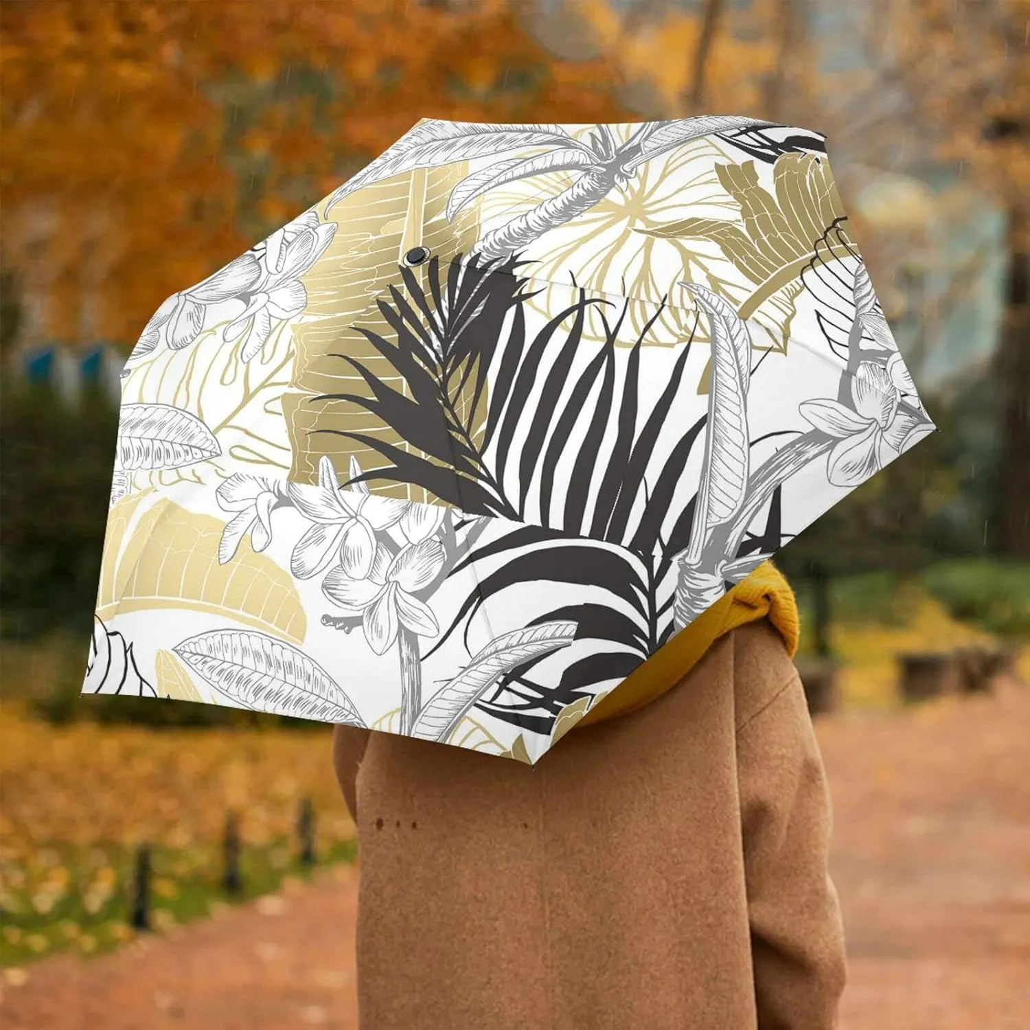 Poeticcity Automatic Folding Umbrella, Auto Open/Close Anti-UV 3 Folds Parasol, Compact Windproof Strong Umbrellas for Travel Sun & Rain