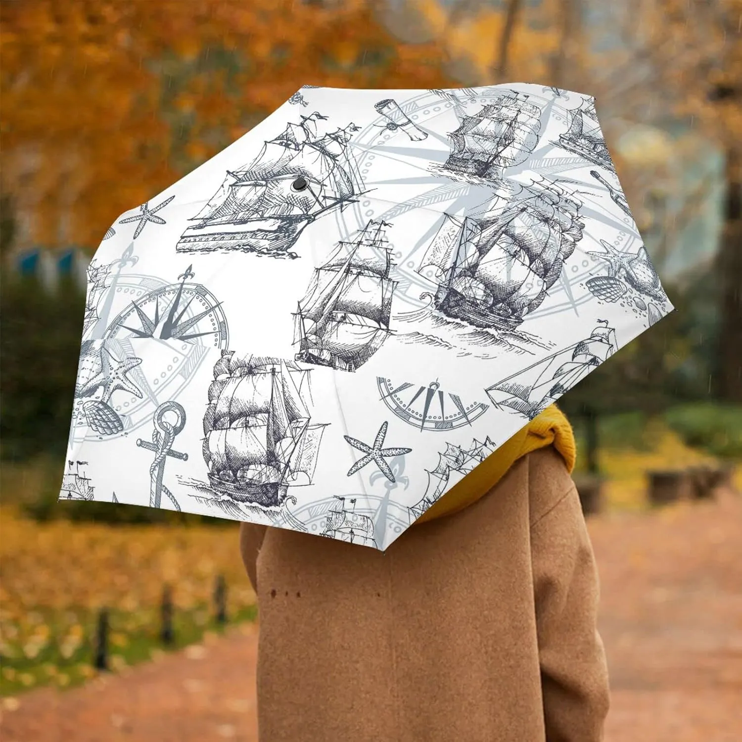 Poeticcity Automatic Folding Umbrella, Auto Open/Close Anti-UV 3 Folds Parasol, Compact Windproof Strong Umbrellas for Travel Sun & Rain