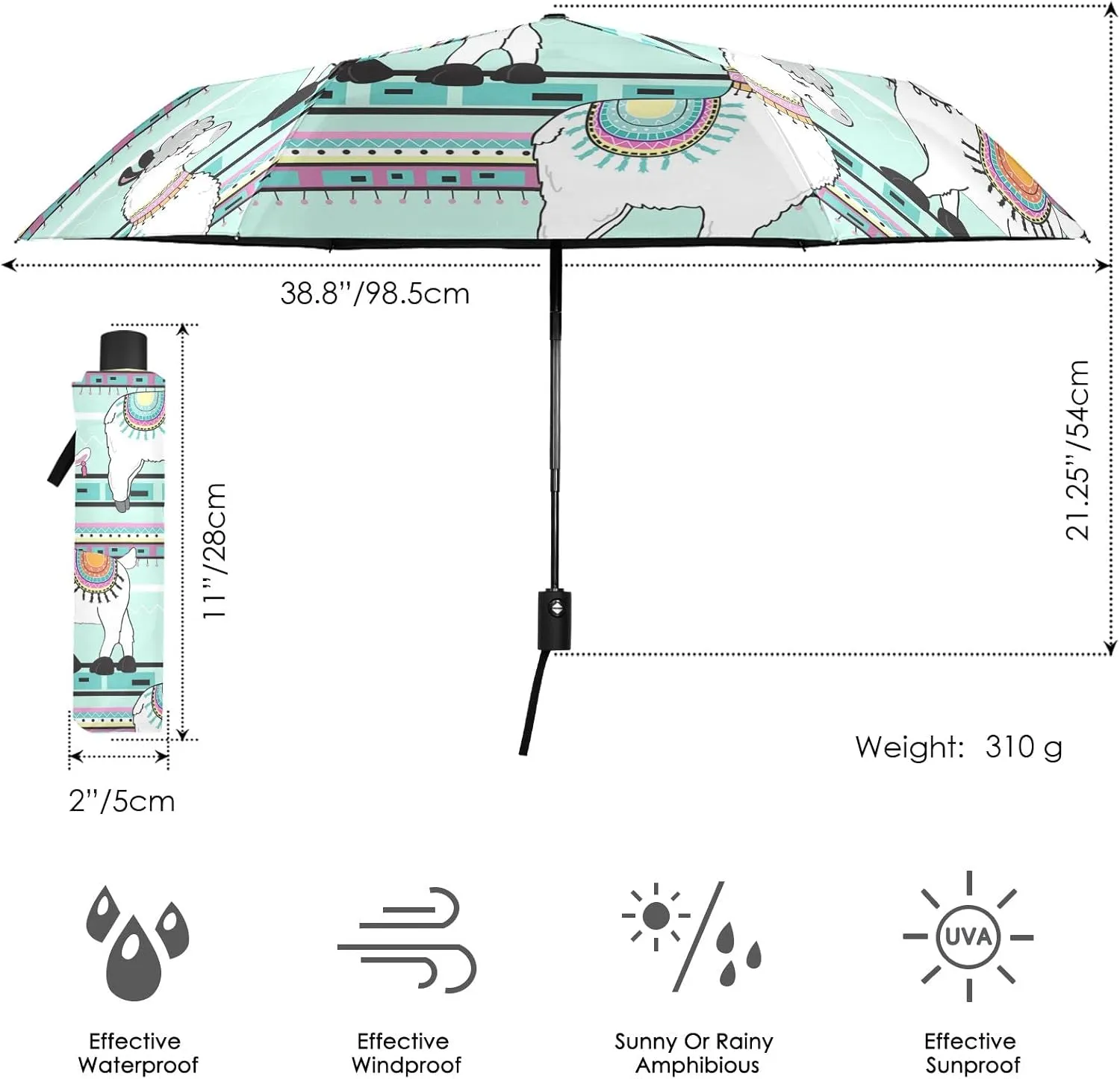 Poeticcity Automatic Folding Umbrella, Auto Open/Close Anti-UV 3 Folds Parasol, Compact Windproof Strong Umbrellas for Travel Sun & Rain