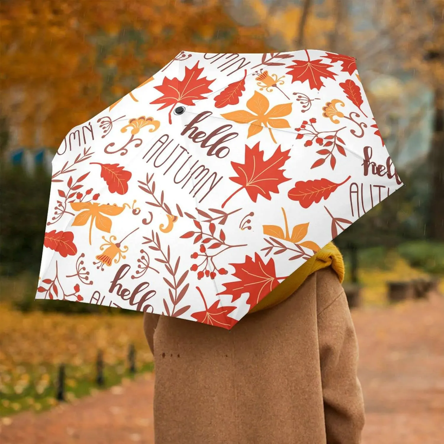 Poeticcity Automatic Folding Umbrella, Auto Open/Close Anti-UV 3 Folds Parasol, Compact Windproof Strong Umbrellas for Travel Sun & Rain