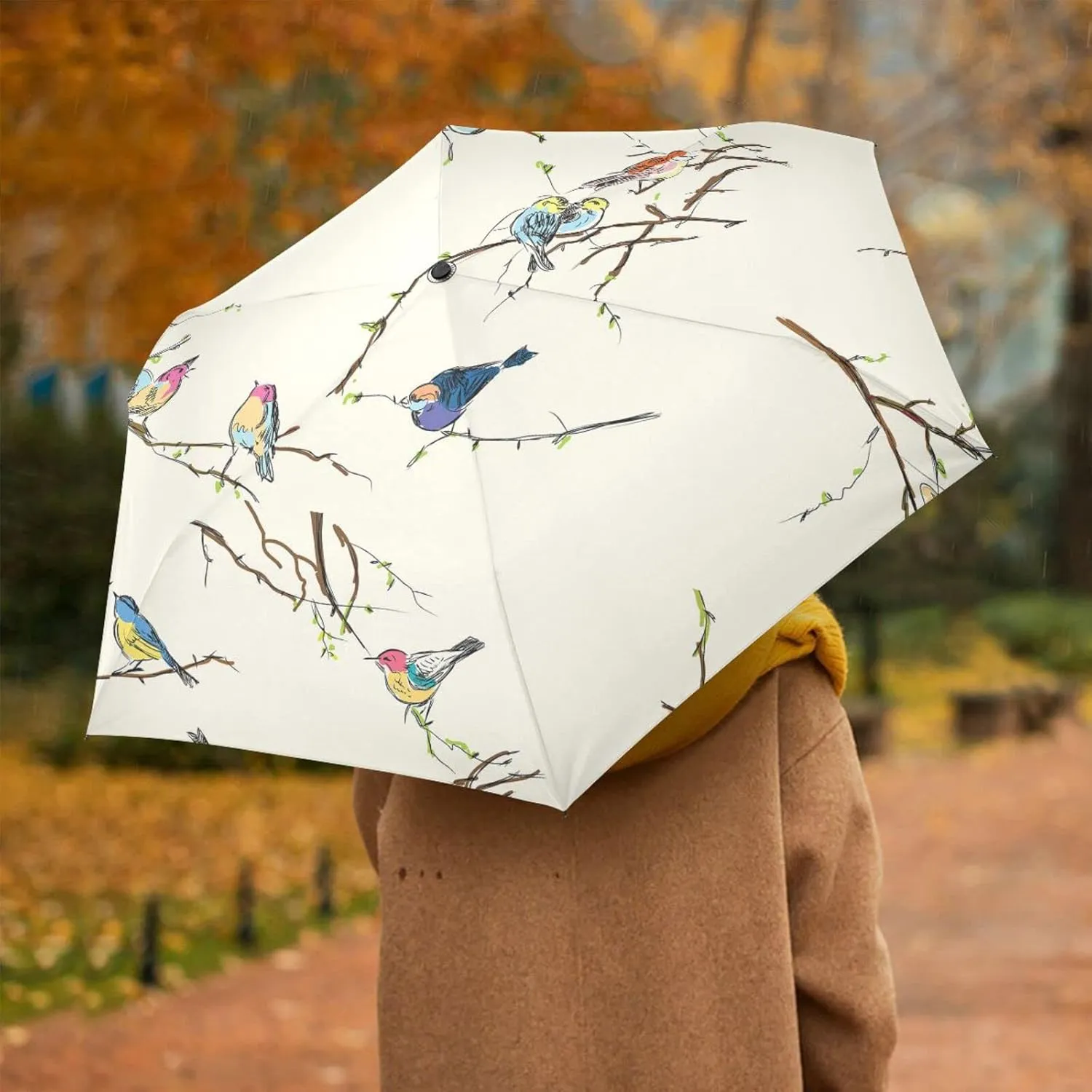 Poeticcity Automatic Folding Umbrella, Auto Open/Close Anti-UV 3 Folds Parasol, Compact Windproof Strong Umbrellas for Travel Sun & Rain