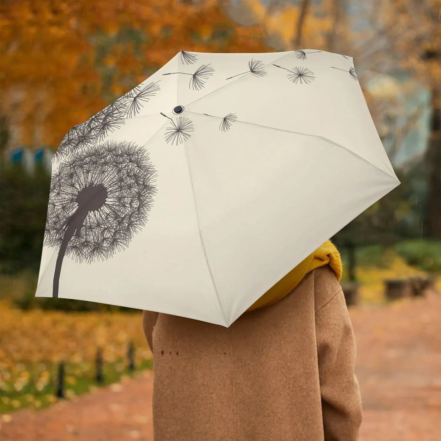 Poeticcity Automatic Folding Umbrella, Auto Open/Close Anti-UV 3 Folds Parasol, Compact Windproof Strong Umbrellas for Travel Sun & Rain
