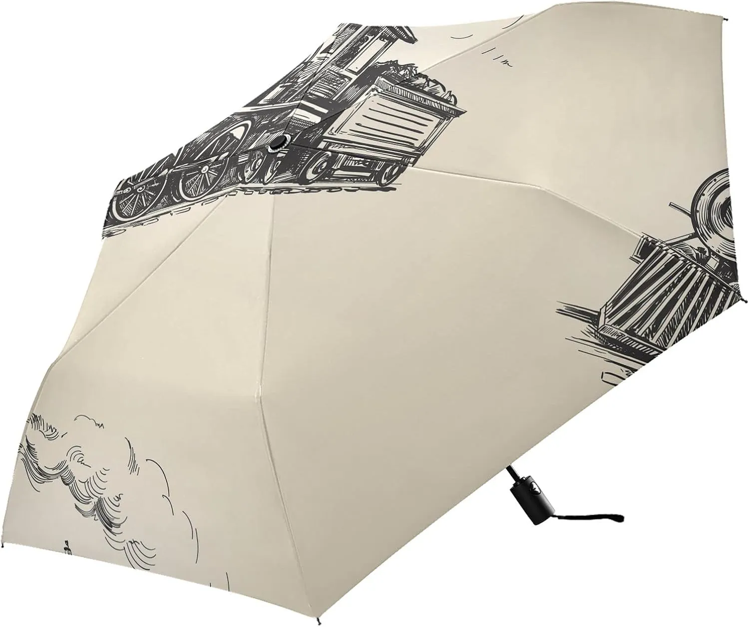Poeticcity Automatic Folding Umbrella, Auto Open/Close Anti-UV 3 Folds Parasol, Compact Windproof Strong Umbrellas for Travel Sun & Rain