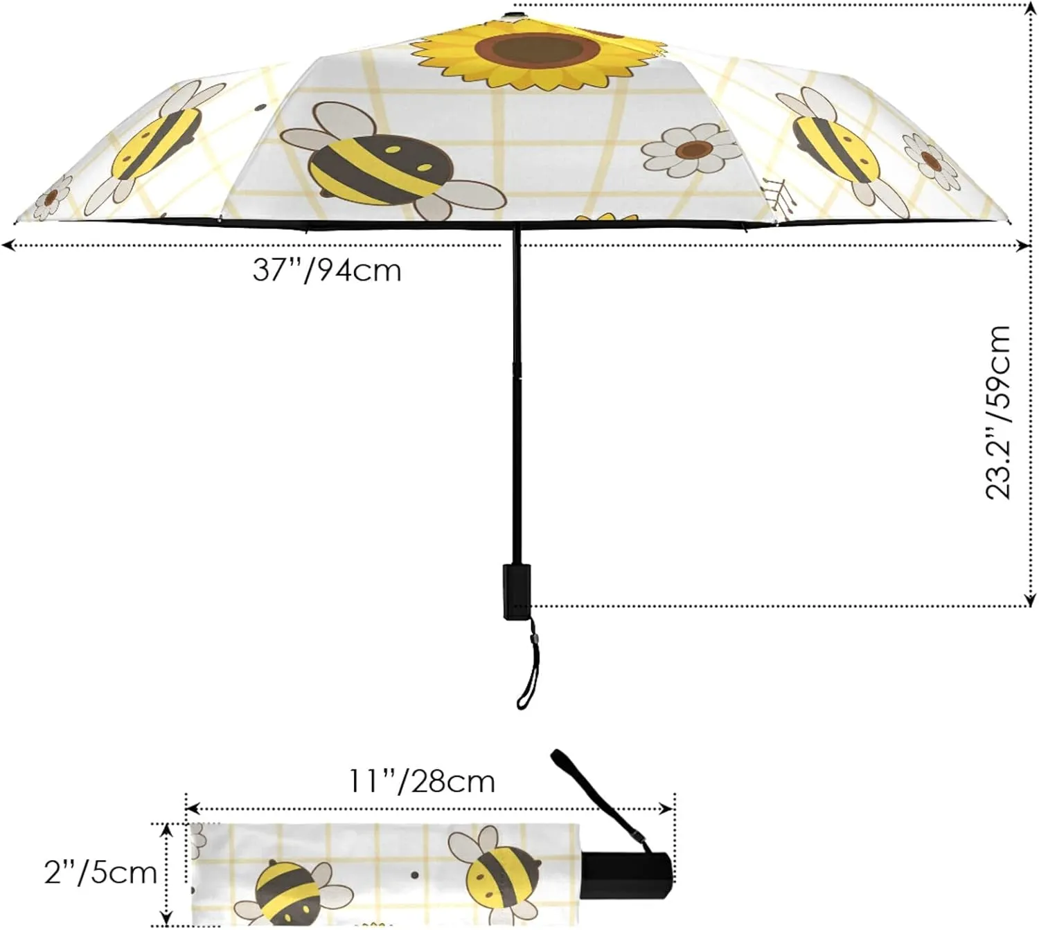 Poeticcity Folding Umbrella, Anti-UV 3 Folds Lightweight Parasol, Compact Windproof Strong Umbrellas for Car Travel Sun & Rain