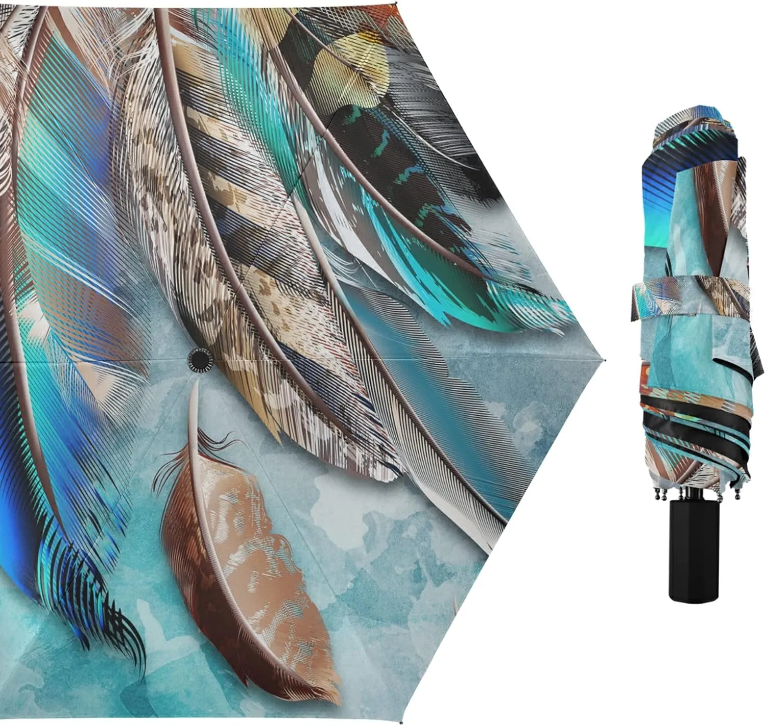 Poeticcity Folding Umbrella, Anti-UV 3 Folds Lightweight Parasol, Compact Windproof Strong Umbrellas for Car Travel Sun & Rain