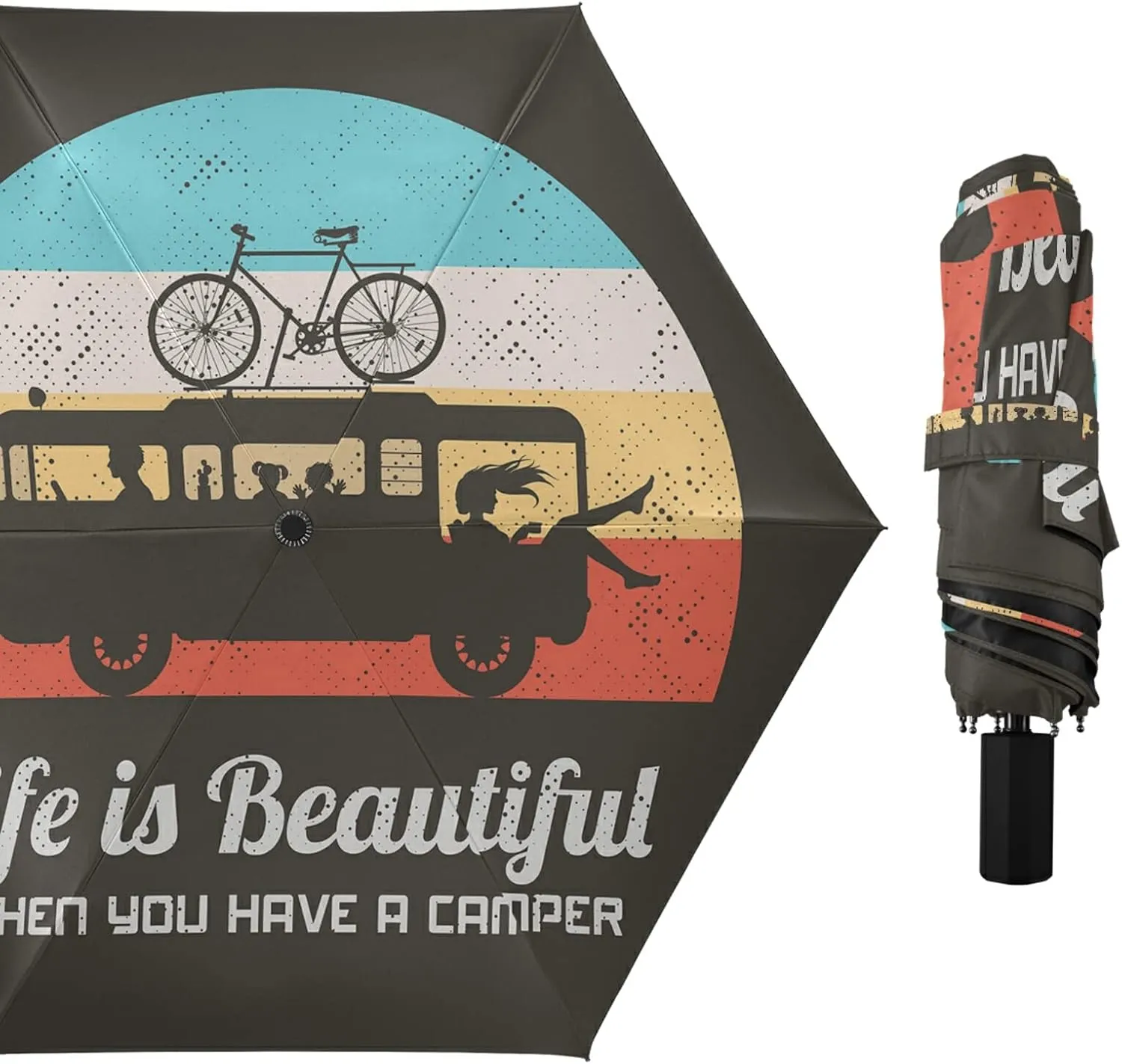 Poeticcity Folding Umbrella, Anti-UV 3 Folds Lightweight Parasol, Compact Windproof Strong Umbrellas for Car Travel Sun & Rain