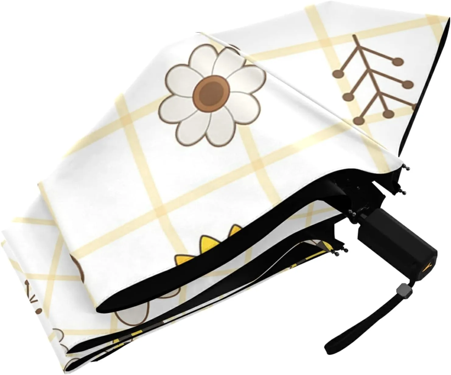Poeticcity Folding Umbrella, Anti-UV 3 Folds Lightweight Parasol, Compact Windproof Strong Umbrellas for Car Travel Sun & Rain