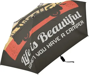 Poeticcity Folding Umbrella, Anti-UV 3 Folds Lightweight Parasol, Compact Windproof Strong Umbrellas for Car Travel Sun & Rain