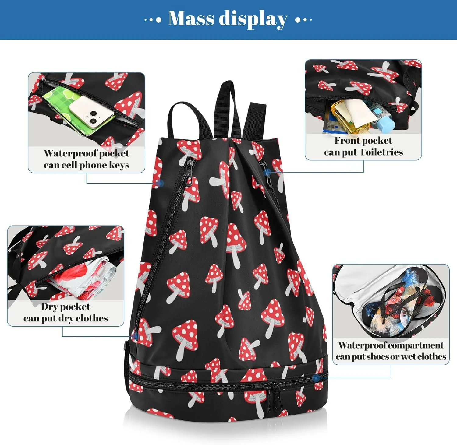 Poeticcity Gym Swimming Drawstring Bags Daypacks Backpack Purse Casual Knapsack Shoulder Bag Sitting Rucksack Seamless Forest Redon Black