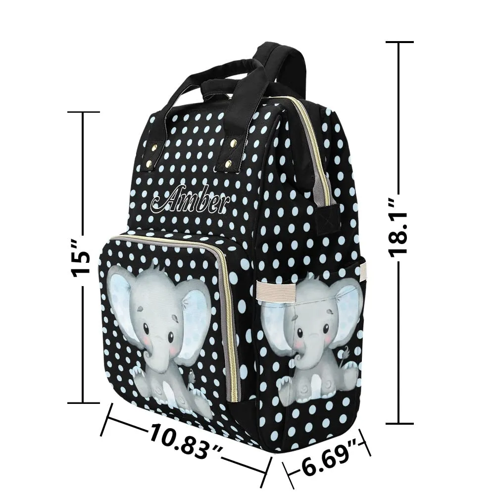Polka Dot Elephant Black Blue Diaper Bags Backpack Personalized Baby Nursing Nappy Travel Tote Bag Gifts for Mom Girl