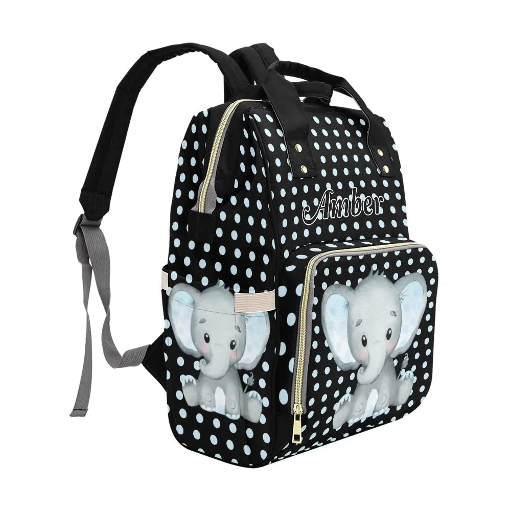 Polka Dot Elephant Black Blue Diaper Bags Backpack Personalized Baby Nursing Nappy Travel Tote Bag Gifts for Mom Girl