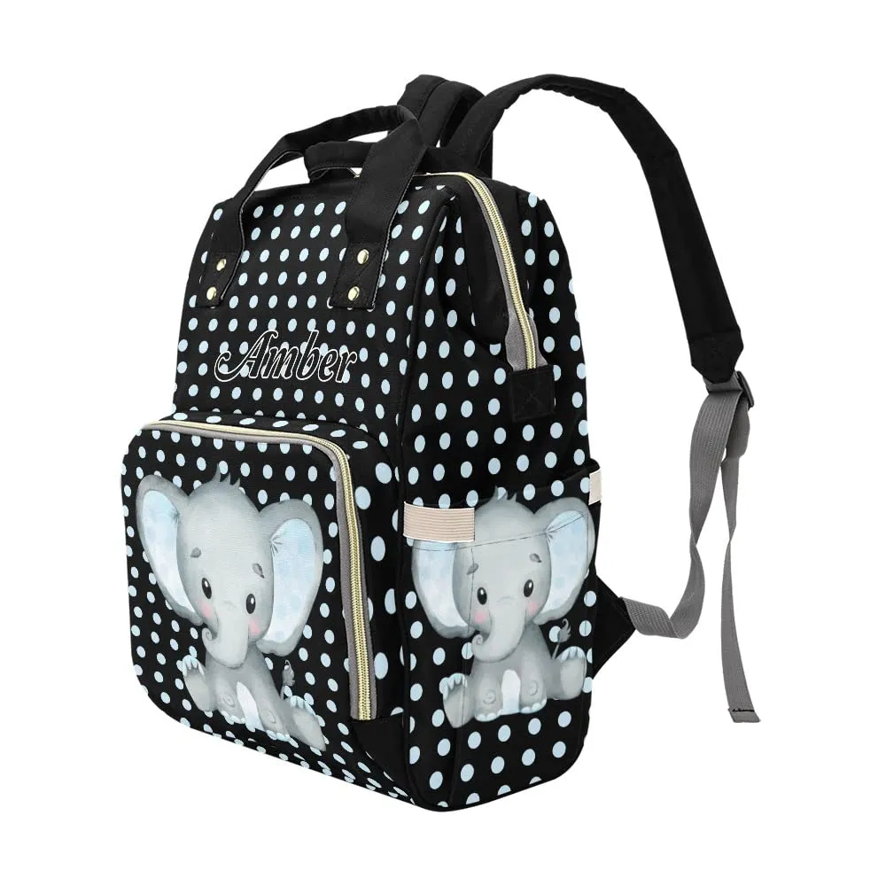 Polka Dot Elephant Black Blue Diaper Bags Backpack Personalized Baby Nursing Nappy Travel Tote Bag Gifts for Mom Girl
