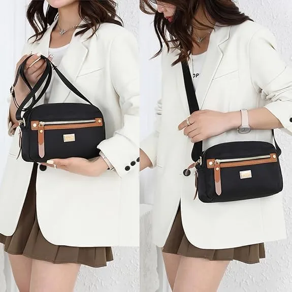 Popularate Nylon Crossbody Bag, Popularate Waterproof Nylon Crossbody Bag, with Zipper Shoulder Bags