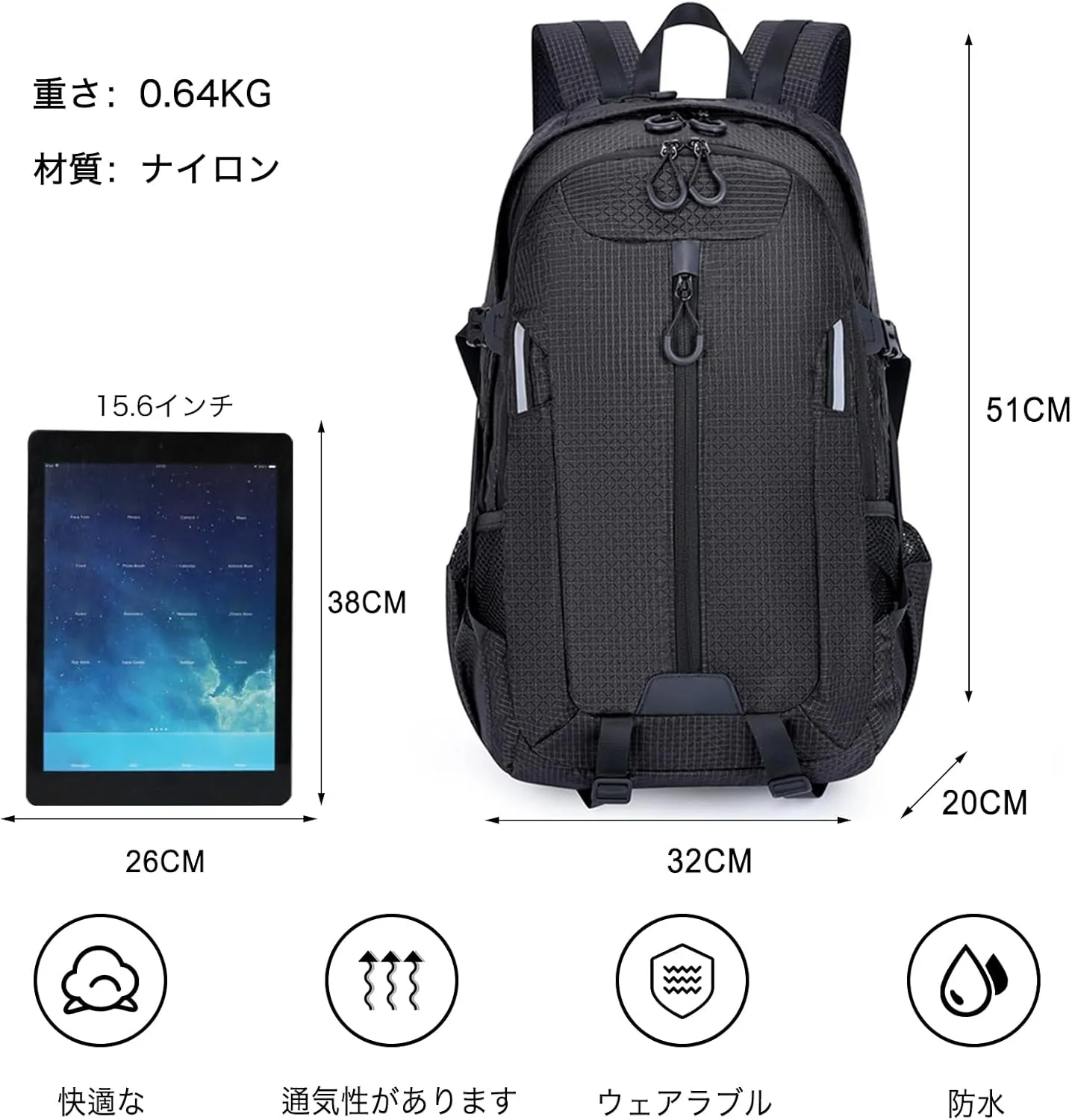 PORRASSO 40L Hiking Backpack Trekking Rucksack Waterproof Daypack Durable Backpack for Women Men Travel Climbing Outdoor Sports Black