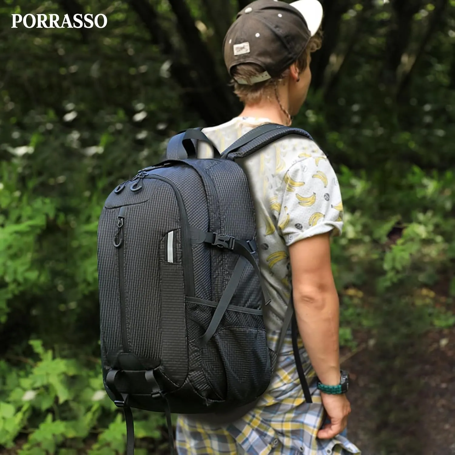 PORRASSO 40L Hiking Backpack Trekking Rucksack Waterproof Daypack Durable Backpack for Women Men Travel Climbing Outdoor Sports Black