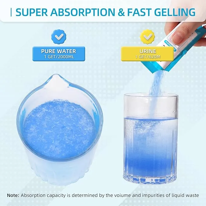 Portable Toilet Absorbent Gel Powder, 60 Pack Poo Gel for Camping Toilet Solid Waste and Urine, Eco Gel for Outdoor Recreation Hiking Fast-Acting Gel Deodorizing Treatment