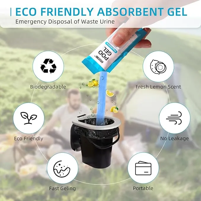 Portable Toilet Absorbent Gel Powder, 60 Pack Poo Gel for Camping Toilet Solid Waste and Urine, Eco Gel for Outdoor Recreation Hiking Fast-Acting Gel Deodorizing Treatment