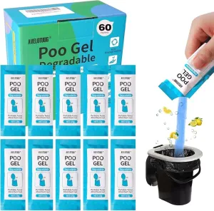 Portable Toilet Absorbent Gel Powder, 60 Pack Poo Gel for Camping Toilet Solid Waste and Urine, Eco Gel for Outdoor Recreation Hiking Fast-Acting Gel Deodorizing Treatment