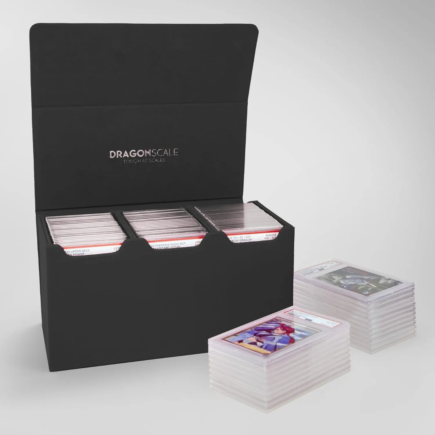 Premium Graded Card Slab Storage Leather Case | PSA BGS CGC | Durable & Waterproof Slab Case Holder for Graded Sports & Trading Cards | Dragonscale Supplies (Multicolor), Obsidian, 3-Row