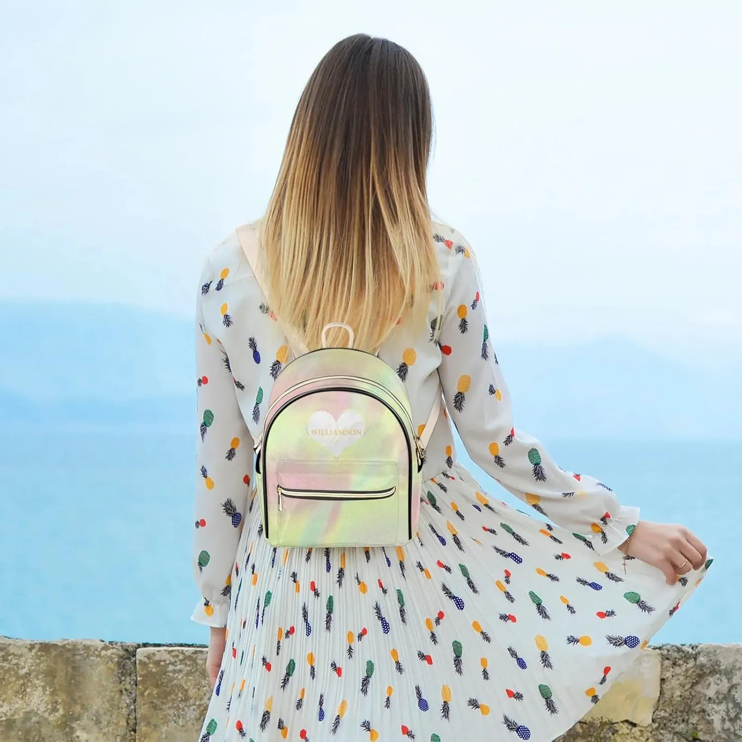 PU Leather Backpack Purse for Women, Fashion Ladies Womens Mini Back Pack Personalized Travel Shoulder Bags Daypack Purse Shoulder Bag with Name Bags,Gradient Yellow