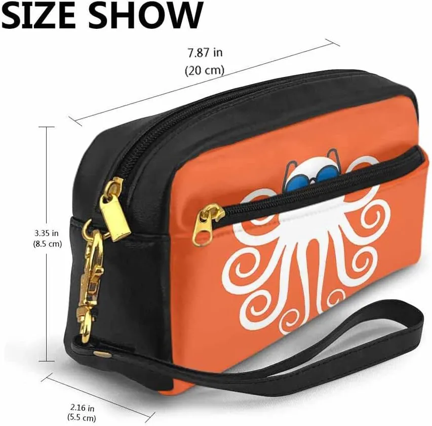 Pu Leather Cosmetic Bags For Woman Small Makeup Bag Octopus Logo Sunglasses Fish Crimp Cute Cartoon Red Toiletry Bags Wallet One Bag Multi-Purpose