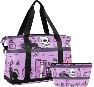 Purple Halloween Mystery Magic Luggage Travel Bag Weekender Duffel Bag with Toiletry Bag for Sports Large Capacity