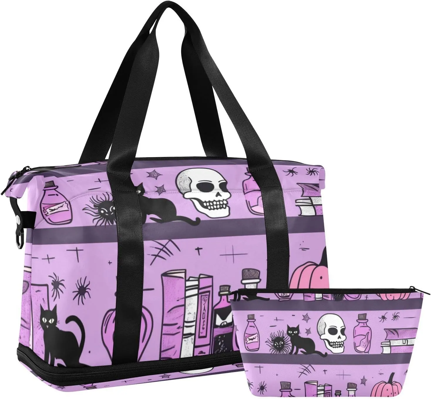 Purple Halloween Mystery Magic Luggage Travel Bag Weekender Duffel Bag with Toiletry Bag for Sports Large Capacity
