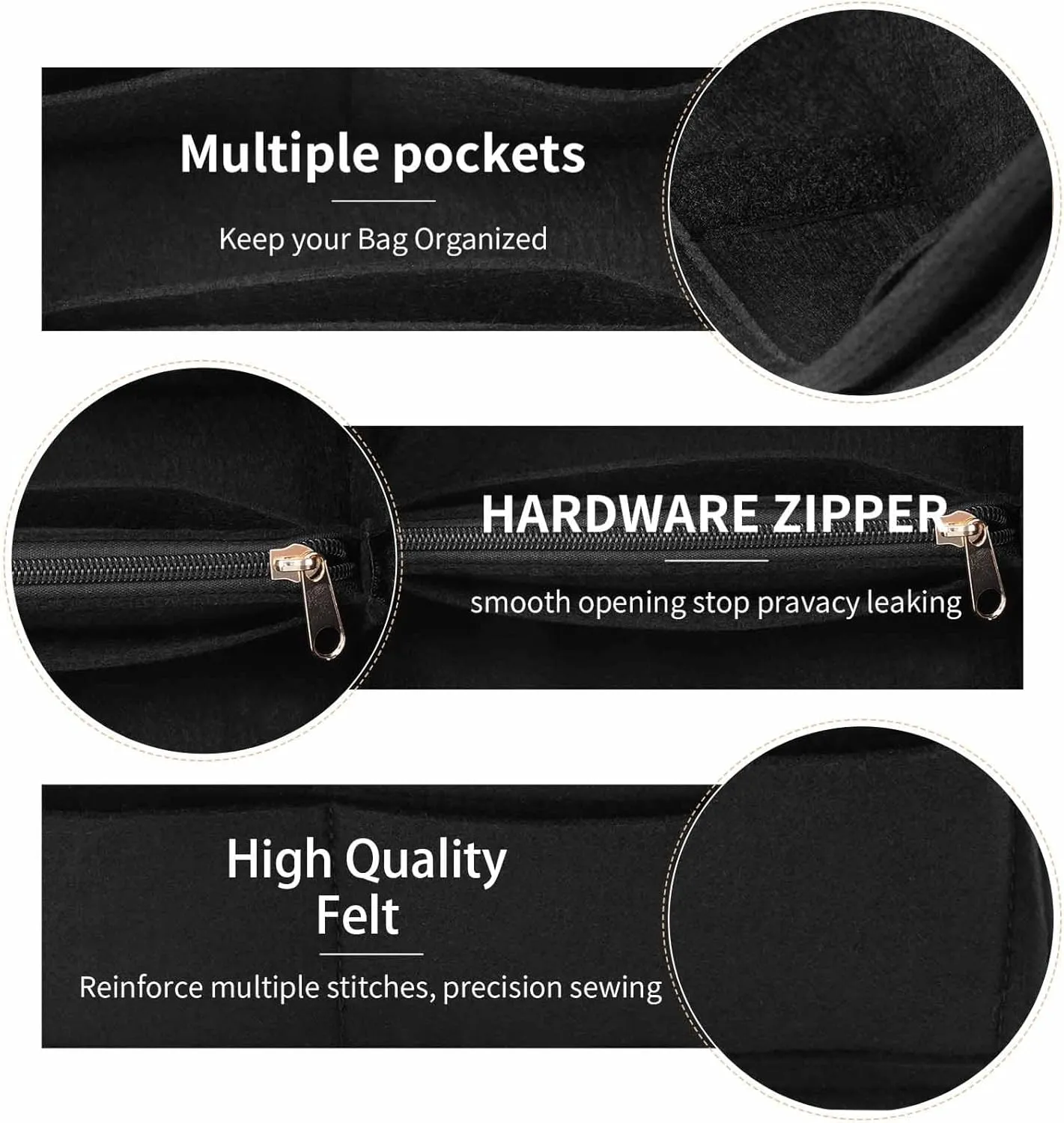 Purse Organizer Insert for LV Noe NM Bucket Bags,Tote Bag Organizer with zipper insert (Medium, Black)