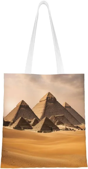 Pyramids Of Egypt Print Canvas Tote Bag Reusable Shoulder Shopping Bags For Daily Use Shopping Travel