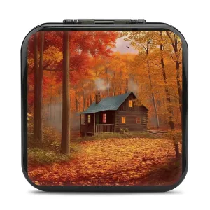 QMNBTES Autumn Woods Cabin Switch Game Case Switch Game Holder Cartridge Case Storage 24 Games & 2 Micro Sd Card Slots, Travel Carry Cases, Portable Games Card Storage, Hard Shell, Buckle Closure