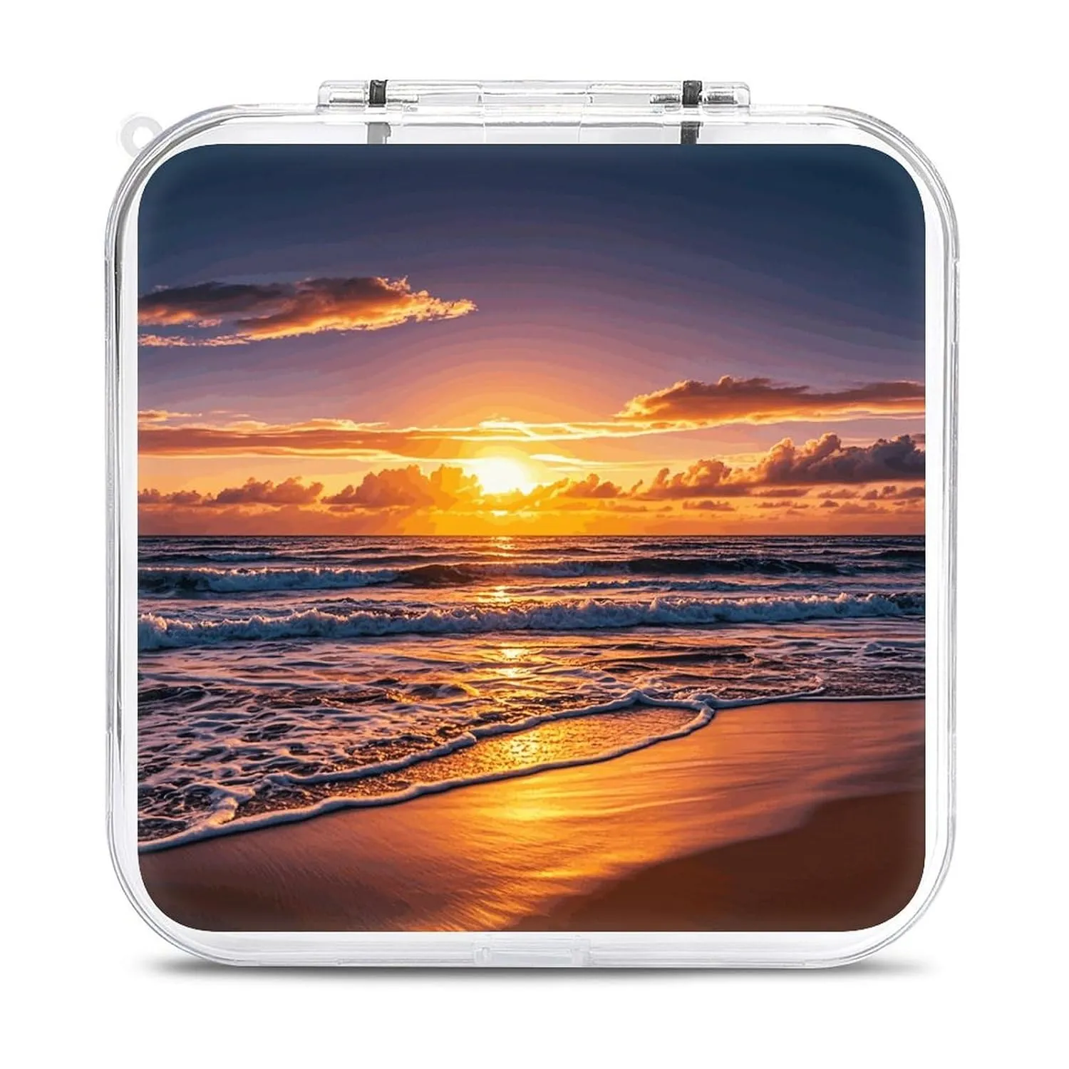 QMNBTES Beach Sunset Waves Switch Game Case Switch Game Holder Cartridge Case Storage 12 Games & 2 Micro Sd Card Slots, Travel Carry Cases, Portable Games Card Storage, Hard Shell, Buckle Closure