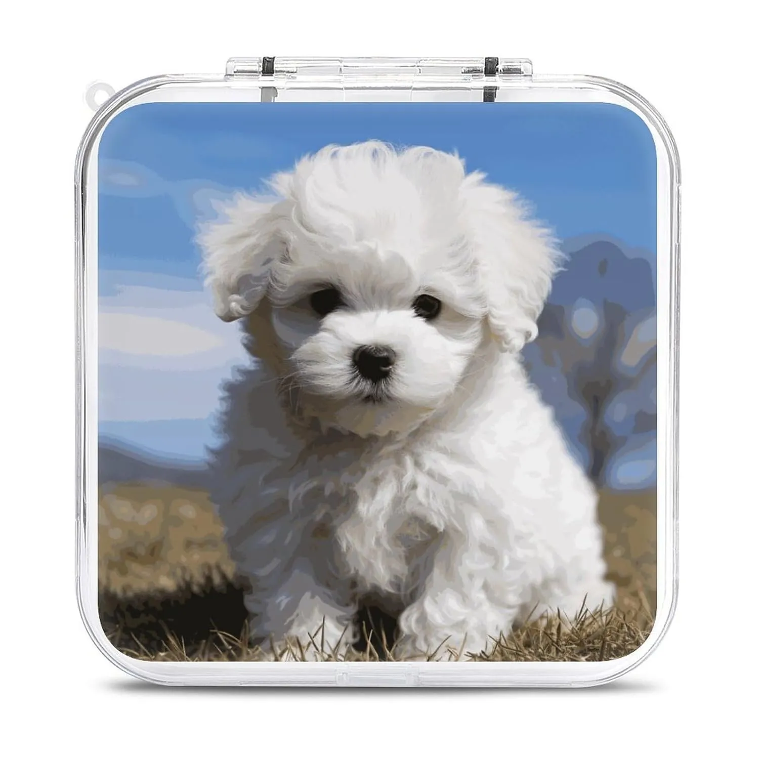 QMNBTES Bichon Frise Dog Switch Game Case Switch Game Holder Cartridge Case Storage 12 Games & 2 Micro Sd Card Slots, Travel Carry Cases, Portable Games Card Storage, Hard Shell, Buckle Closure