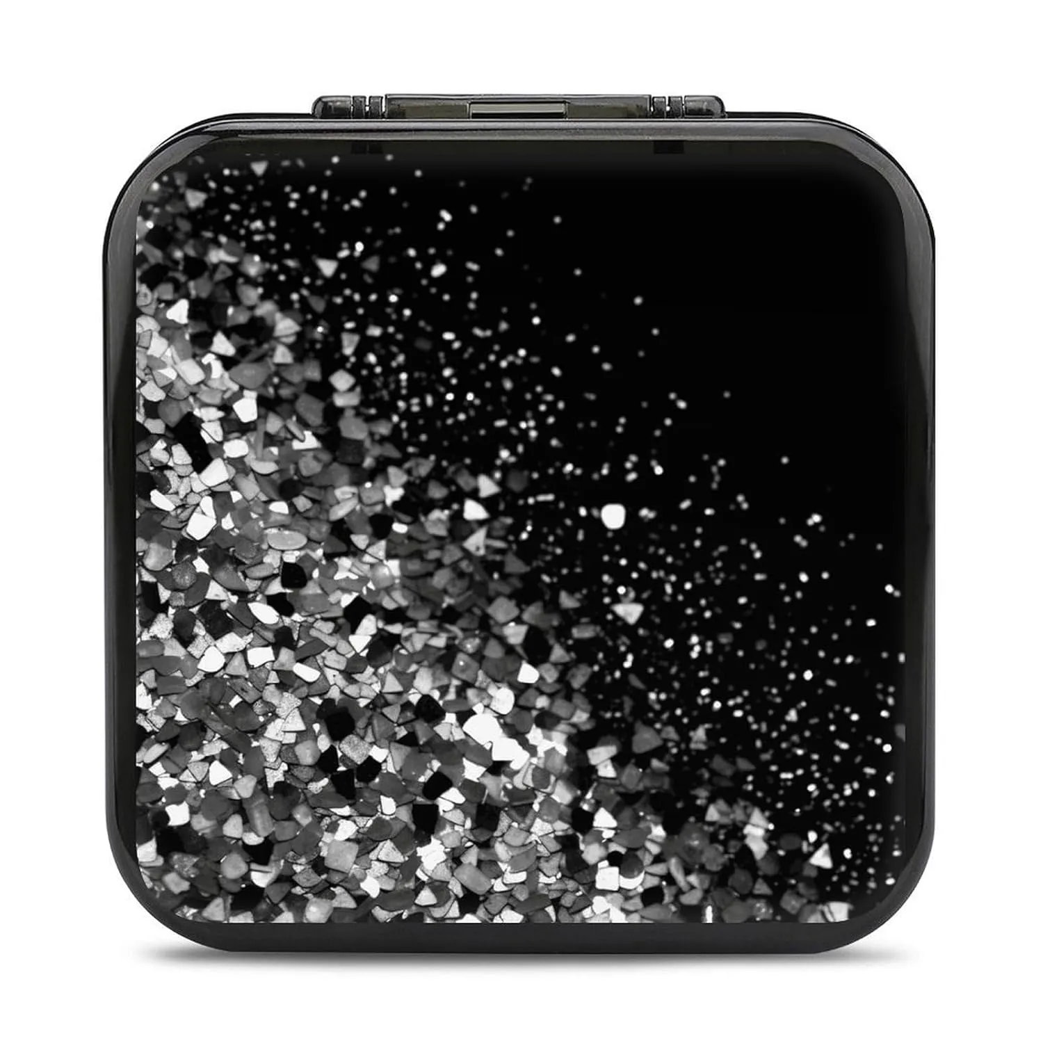 QMNBTES Black White Glitter Switch Game Case Switch Game Holder Cartridge Case Storage 24 Games & 2 Micro Sd Card Slots, Travel Carry Cases, Portable Games Card Storage, Hard Shell, Buckle Closure