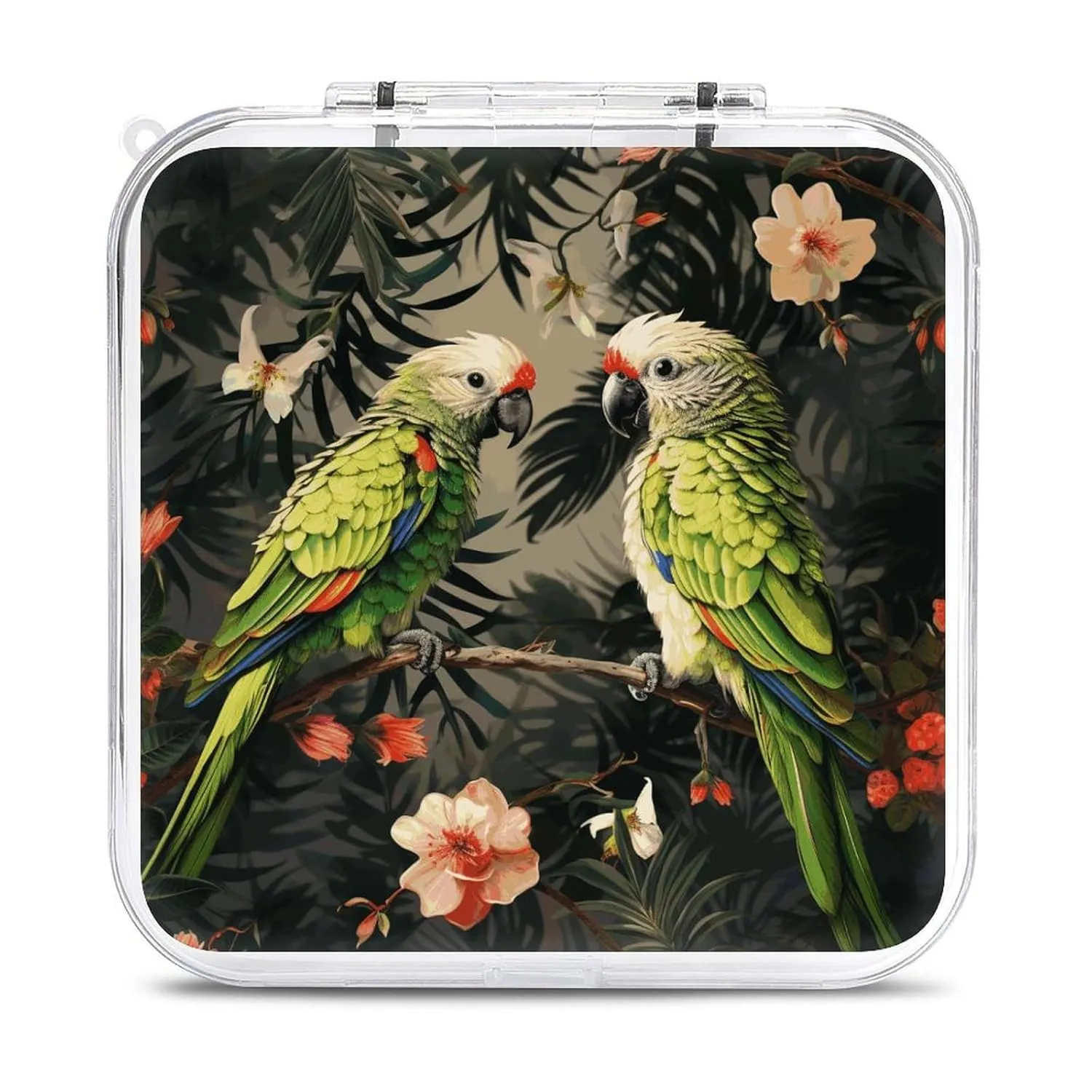 QMNBTES Couple Parrots Olive Switch Game Case Switch Game Holder Cartridge Case Storage 12 Games & 2 Micro Sd Card Slots, Travel Carry Cases, Portable Games Card Storage, Hard Shell, Buckle Closure