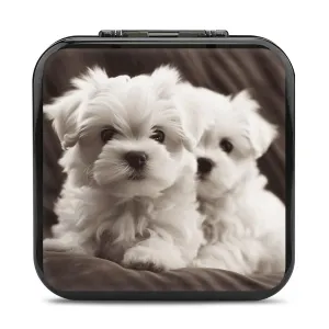 QMNBTES Cute Maltese Puppy Switch Game Case Switch Game Holder Cartridge Case Storage 24 Games & 2 Micro Sd Card Slots, Travel Carry Cases, Portable Games Card Storage, Hard Shell, Buckle Closure