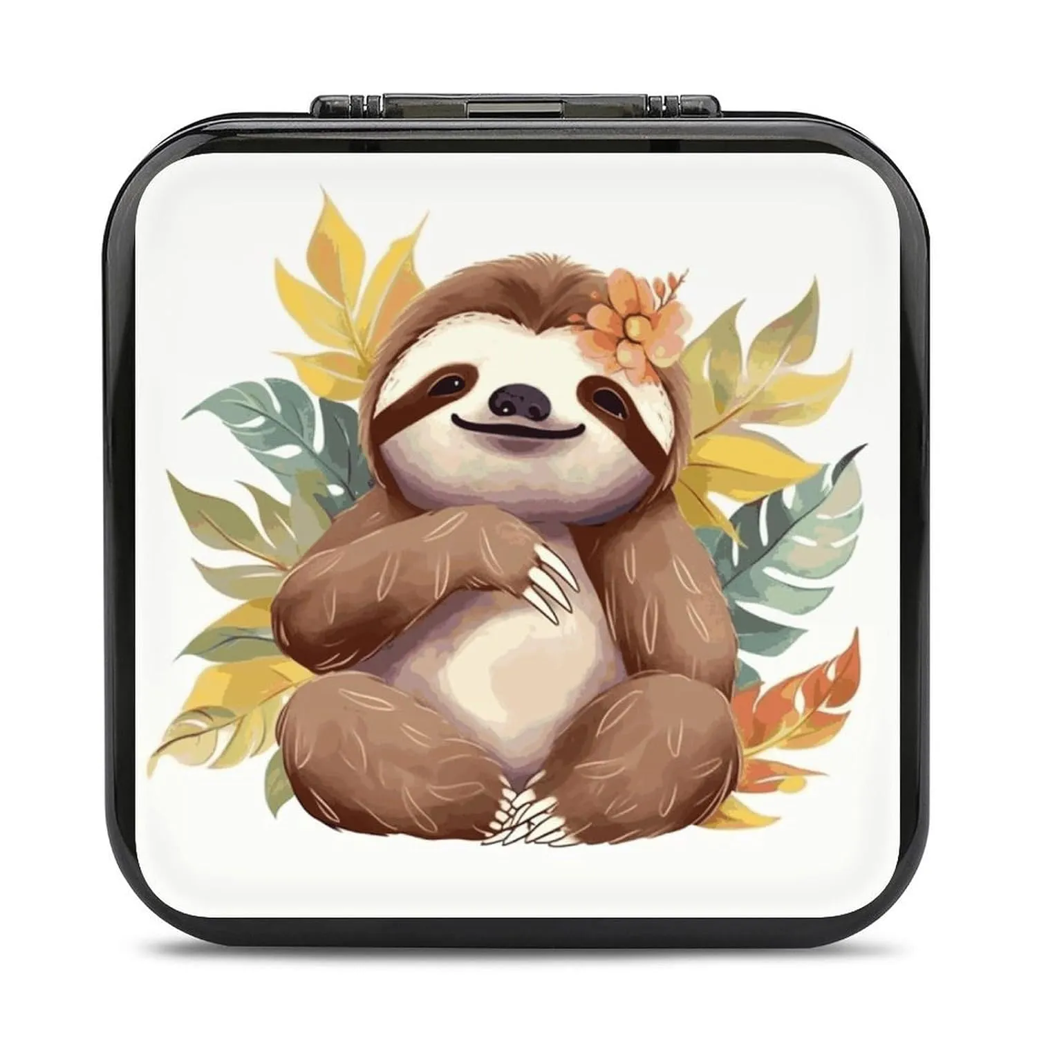 QMNBTES Cute Sloth Leaves Switch Game Case Switch Game Holder Cartridge Case Storage 24 Games & 2 Micro Sd Card Slots, Travel Carry Cases, Portable Games Card Storage, Hard Shell, Buckle Closure