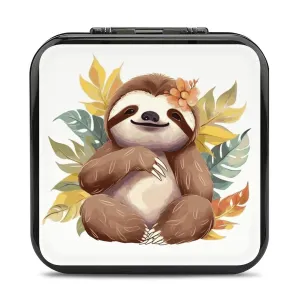 QMNBTES Cute Sloth Leaves Switch Game Case Switch Game Holder Cartridge Case Storage 24 Games & 2 Micro Sd Card Slots, Travel Carry Cases, Portable Games Card Storage, Hard Shell, Buckle Closure