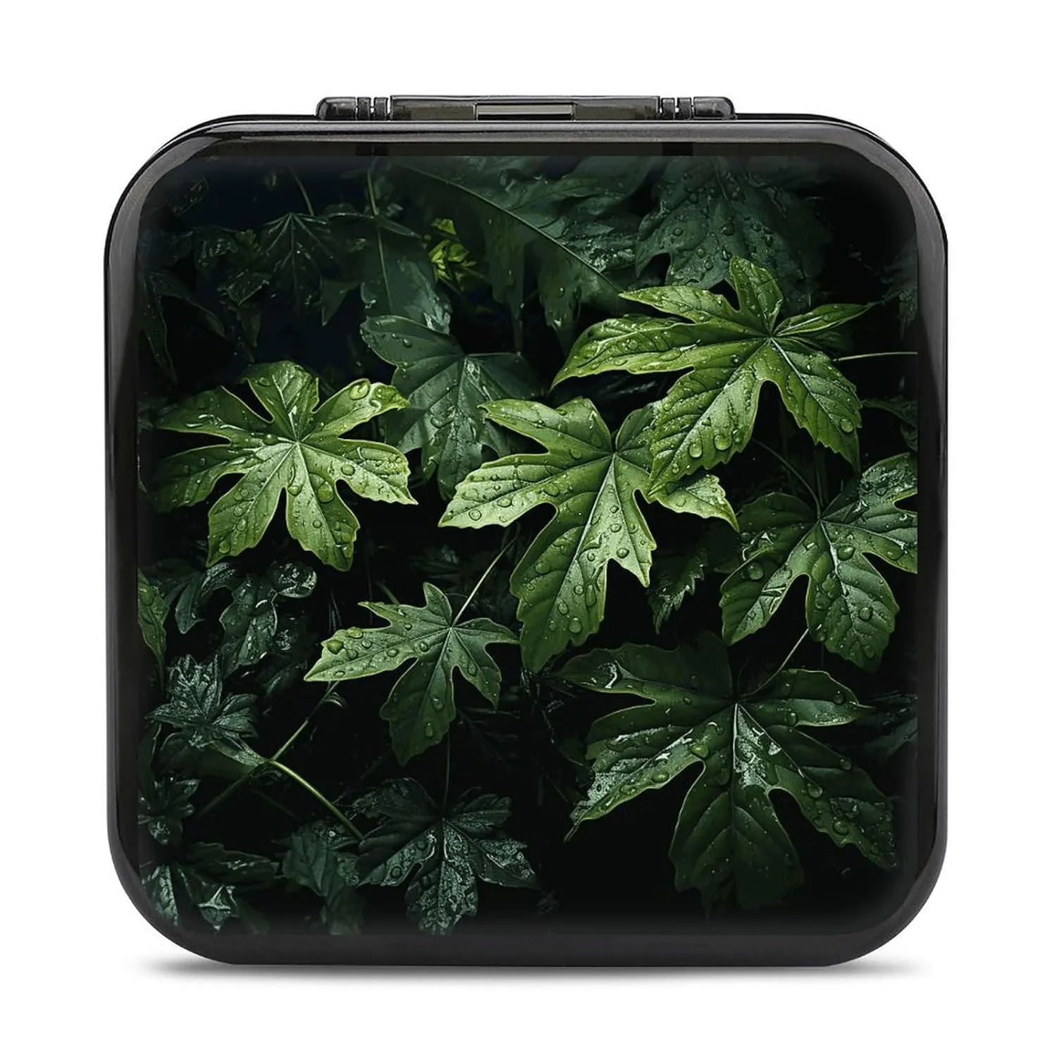 QMNBTES Green Leaves Pattern Switch Game Case Switch Game Holder Cartridge Case Storage 24 Games & 2 Micro Sd Card Slots, Travel Carry Cases, Portable Games Card Storage, Hard Shell, Buckle Closure