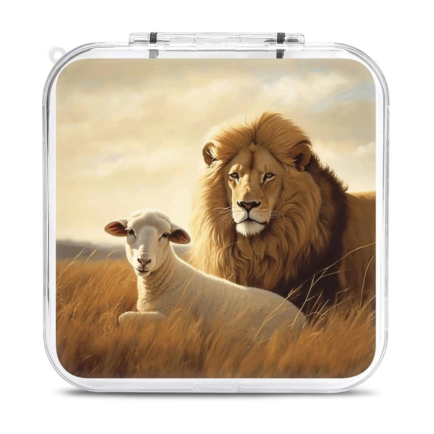QMNBTES Lion Sheep Switch Game Case Switch Game Holder Cartridge Case Storage 12 Games & 2 Micro Sd Card Slots, Travel Carry Cases, Portable Games Card Storage, Hard Shell, Buckle Closure