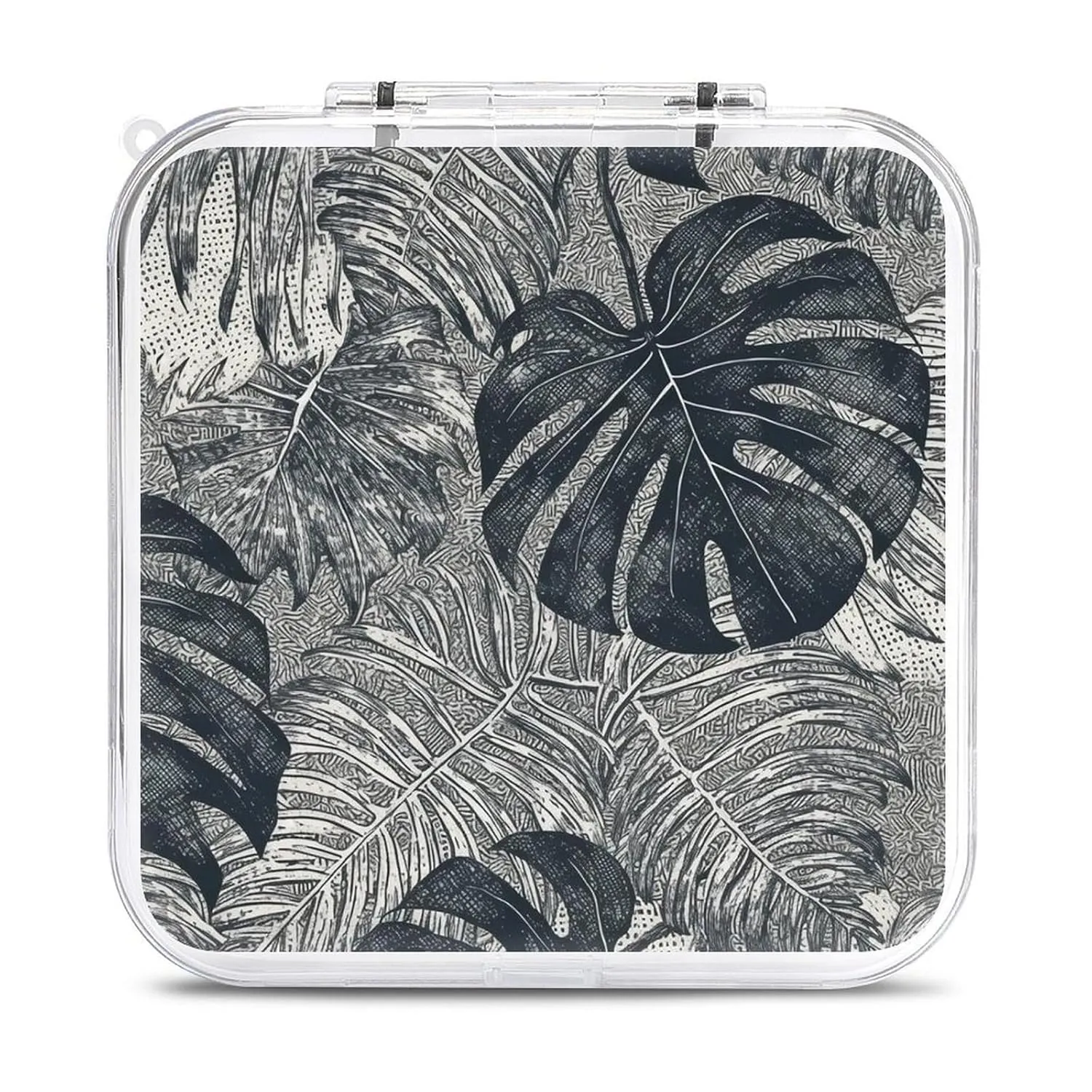 QMNBTES Monstera Leaves Switch Game Case Switch Game Holder Cartridge Case Storage 12 Games & 2 Micro Sd Card Slots, Travel Carry Cases, Portable Games Card Storage, Hard Shell, Buckle Closure