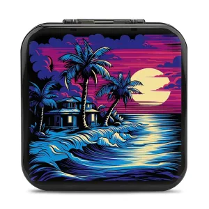 QMNBTES Palm Trees And Water Switch Game Case Switch Game Holder Cartridge Case Storage 24 Games & 2 Micro Sd Card Slots, Travel Carry Cases, Portable Games Card Storage, Hard Shell, Buckle Closure