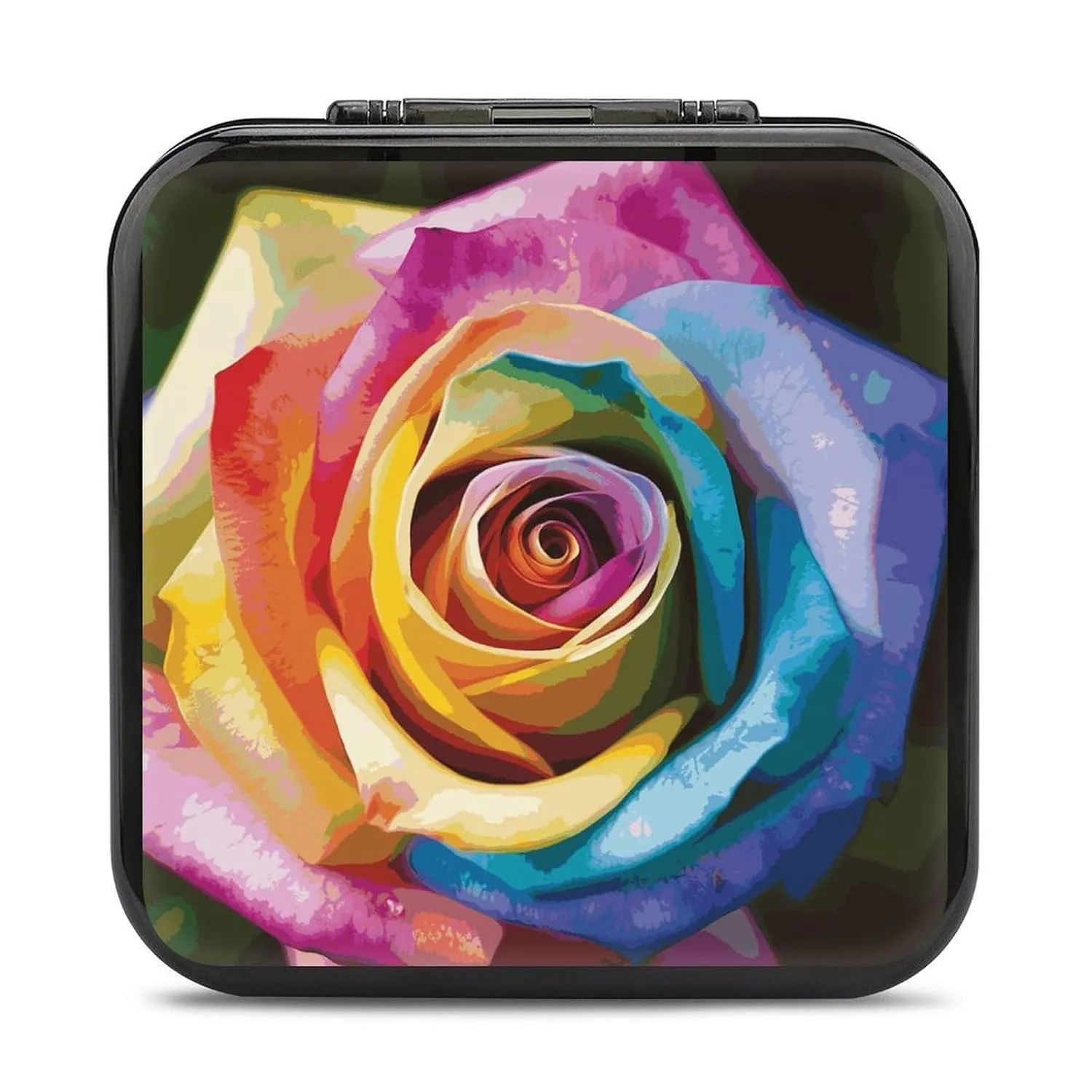QMNBTES Rainbow Rose Flower Switch Game Case Switch Game Holder Cartridge Case Storage 24 Games & 2 Micro Sd Card Slots, Travel Carry Cases, Portable Games Card Storage, Hard Shell, Buckle Closure