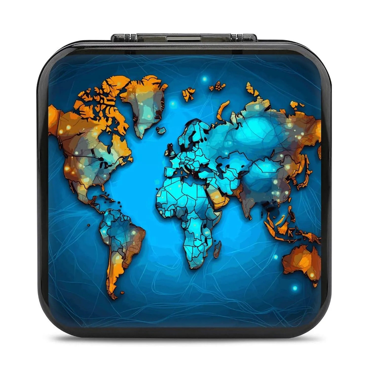 QMNBTES World Map Switch Game Case Switch Game Holder Cartridge Case Storage 24 Games & 2 Micro Sd Card Slots, Travel Carry Cases, Portable Games Card Storage, Hard Shell, Buckle Closure