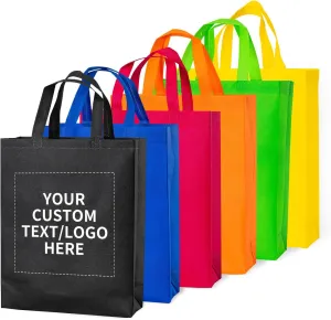 RACETOP 100 Pcs Custom Tote Bags Bulk, Personalized Reusable Grocery Bags, Shopping Bags, Custom Non-woven Bags with Handle, Customized Promotional Item Totes for Business Activities, Parties, Store
