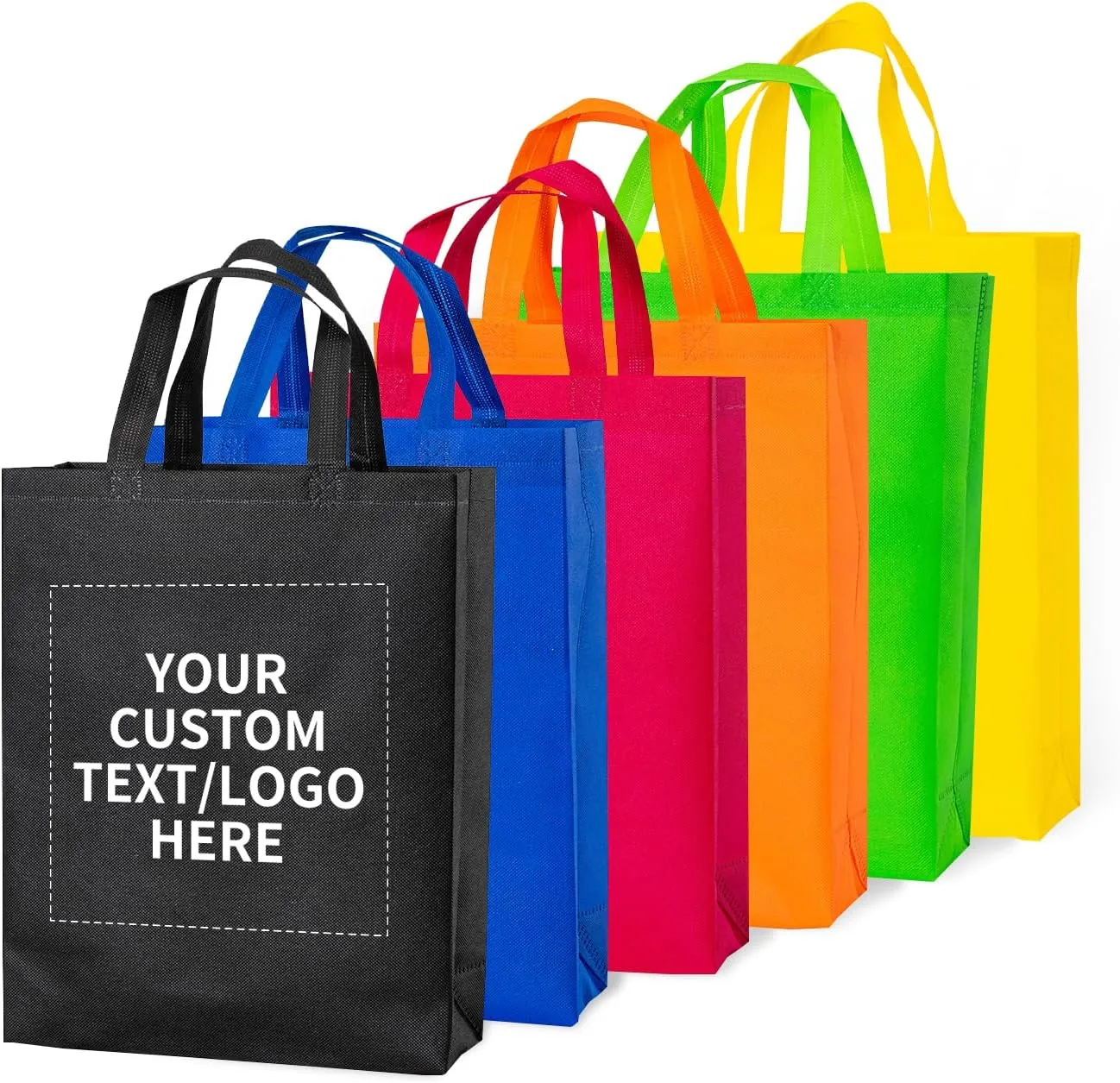 RACETOP 100 Pcs Custom Tote Bags Bulk, Personalized Reusable Grocery Bags, Shopping Bags, Custom Non-woven Bags with Handle, Customized Promotional Item Totes for Business Activities, Parties, Store