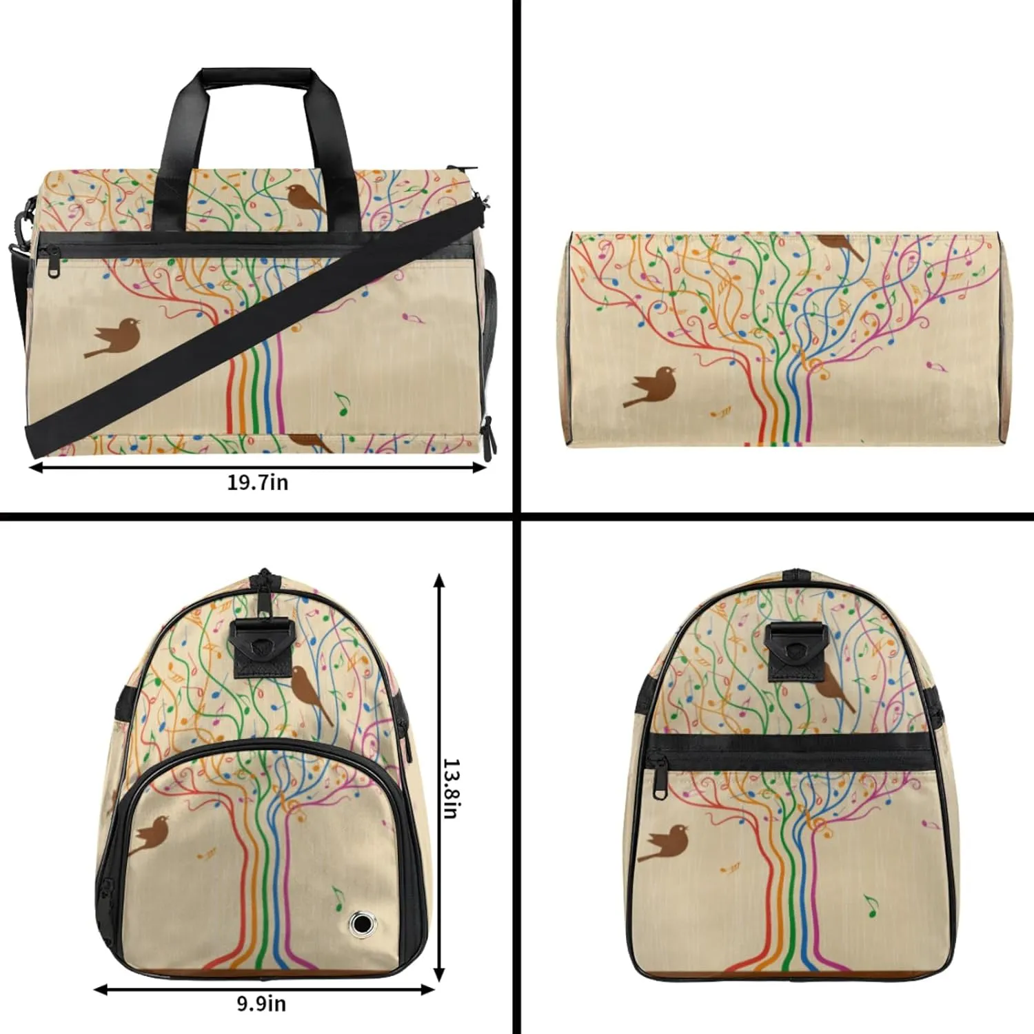 Rainbow Tree Gym Duffle Bag for Women,Waterproof Sports Note Lark Duffle Bags Travel Weekender Bags for Men Women Overnight Bag with Shoes Compartment