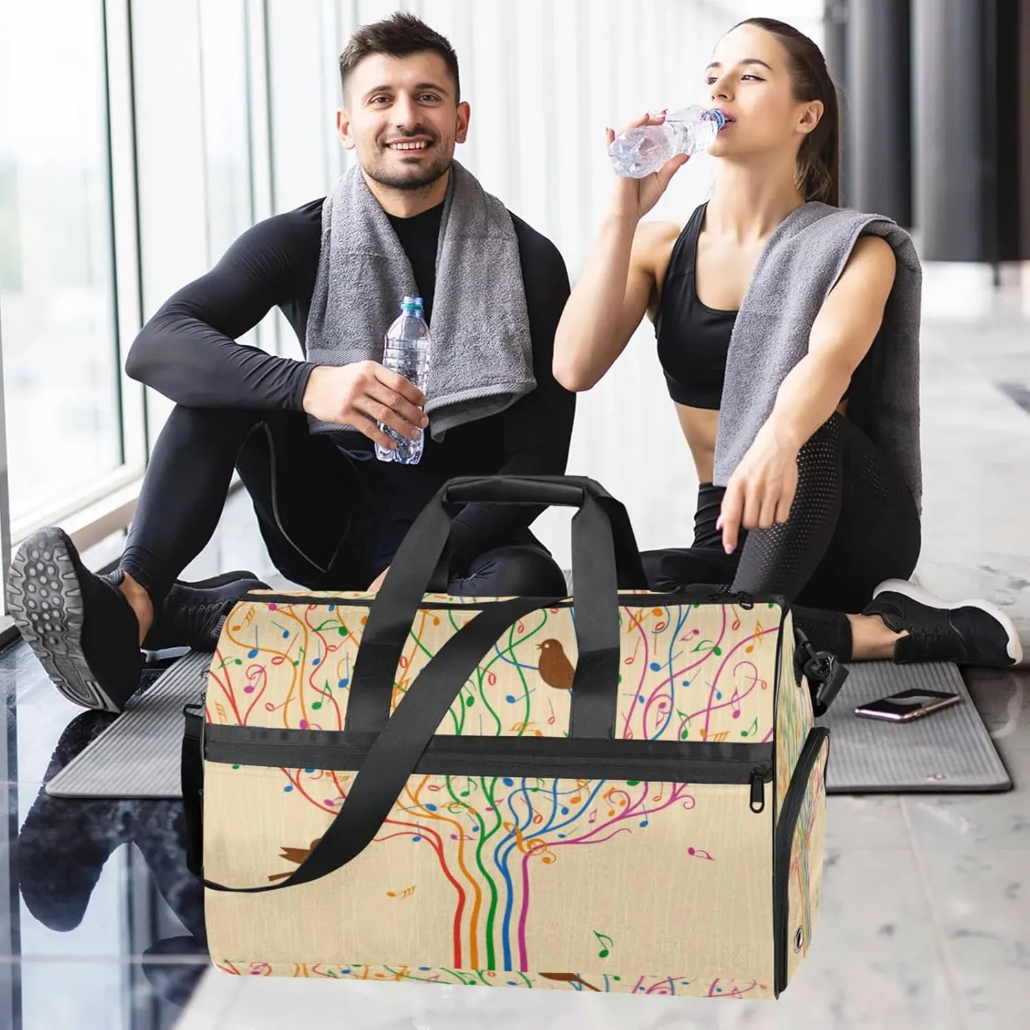 Rainbow Tree Gym Duffle Bag for Women,Waterproof Sports Note Lark Duffle Bags Travel Weekender Bags for Men Women Overnight Bag with Shoes Compartment