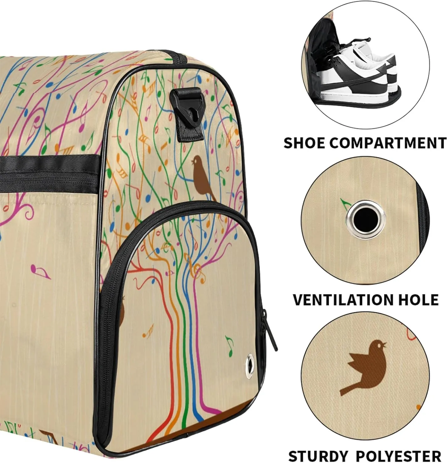 Rainbow Tree Gym Duffle Bag for Women,Waterproof Sports Note Lark Duffle Bags Travel Weekender Bags for Men Women Overnight Bag with Shoes Compartment