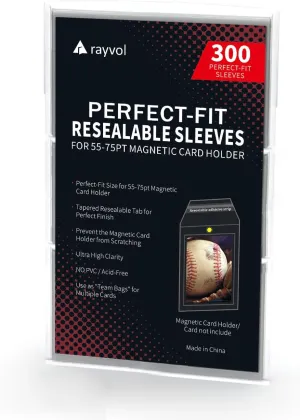 Rayvol Resealable Team Bags for 55-75PT Magnetic Card Holders, Exact Fit Sleeves for 55-75PT Card Holders (300 Count)