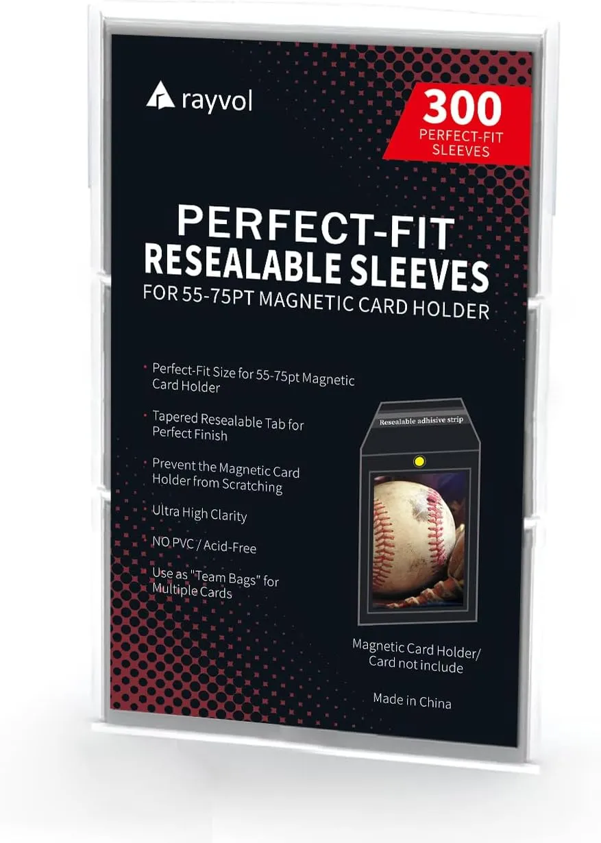 Rayvol Resealable Team Bags for 55-75PT Magnetic Card Holders, Exact Fit Sleeves for 55-75PT Card Holders (300 Count)